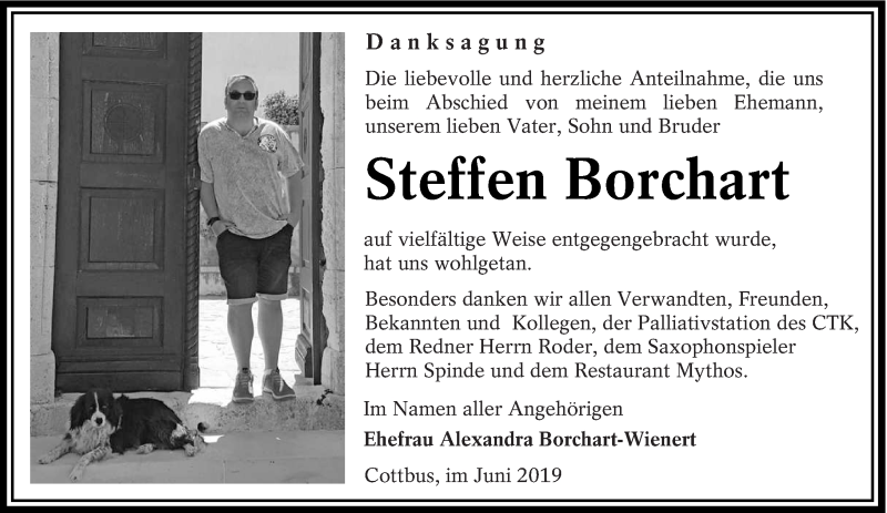  Traueranzeige für Steffen Borchart vom 29.06.2019 aus lausitzer_rundschau