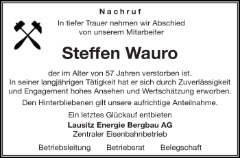 Traueranzeige von Steffen Wauro von lausitzer_rundschau