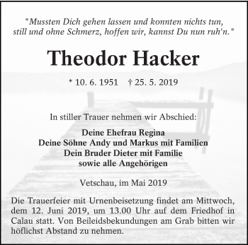 Traueranzeige von Theodor Hacker von lausitzer_rundschau
