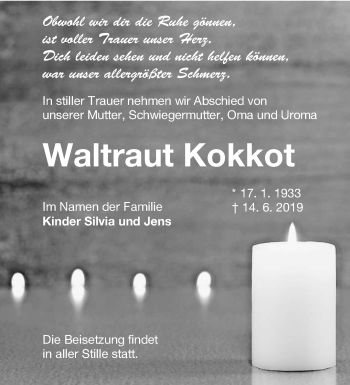 Traueranzeige von Waltraut Kokkot von lausitzer_rundschau