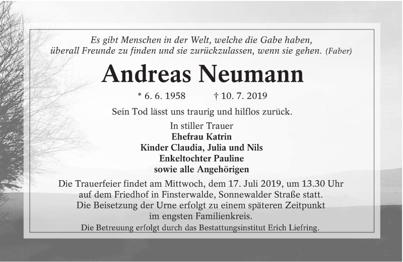  Traueranzeige für Andreas Neumann vom 13.07.2019 aus lausitzer_rundschau