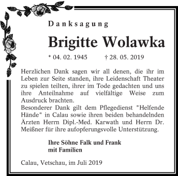 Traueranzeige von Brigitte Wolawka von lausitzer_rundschau