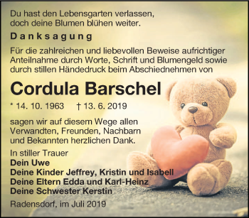 Traueranzeige von Cordula Barschel von lausitzer_rundschau