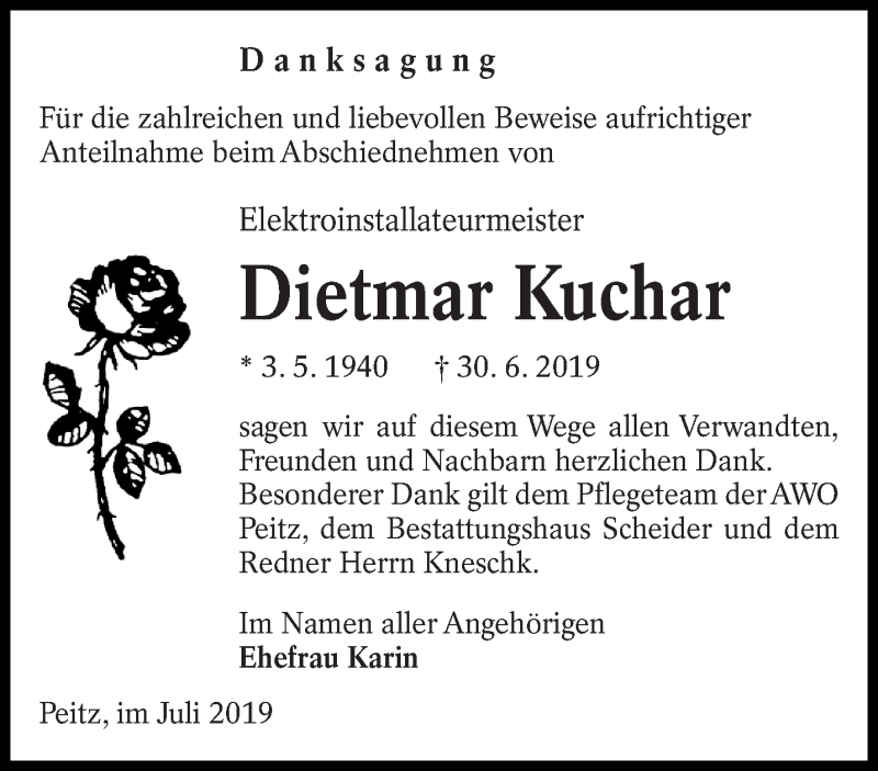  Traueranzeige für Dietmar Kuchar vom 19.07.2019 aus lausitzer_rundschau