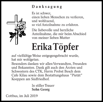 Traueranzeige von Erika Töpfer von lausitzer_rundschau