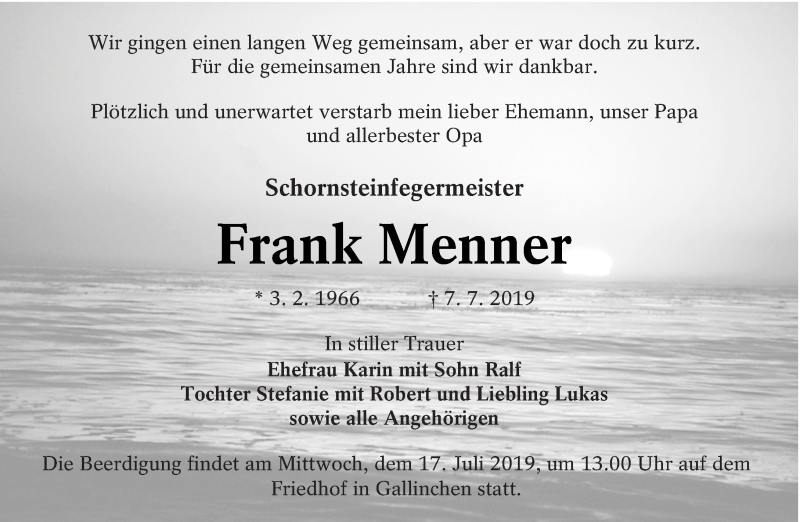  Traueranzeige für Frank Menner vom 11.07.2019 aus lausitzer_rundschau