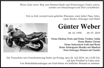 Traueranzeige von Günter Weber von lausitzer_rundschau