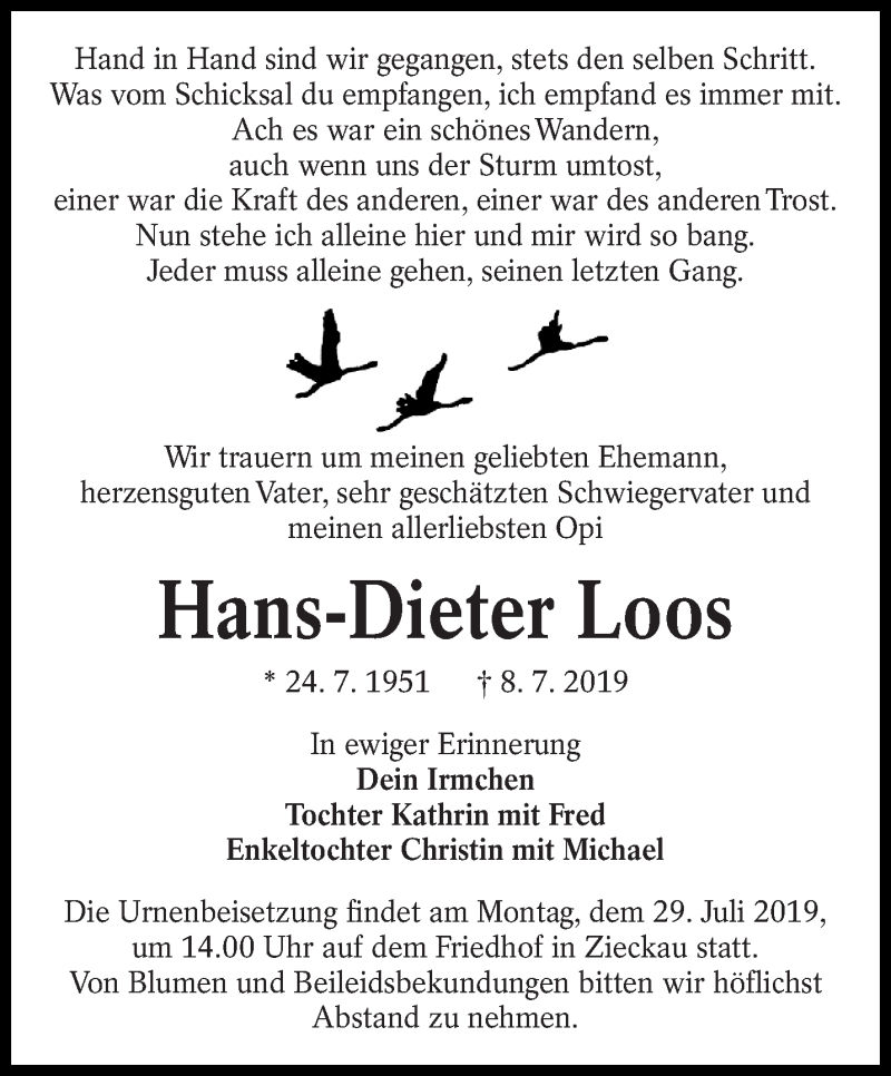  Traueranzeige für Hans-Dieter Loos vom 13.07.2019 aus lausitzer_rundschau