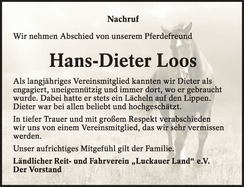  Traueranzeige für Hans-Dieter Loos vom 27.07.2019 aus lausitzer_rundschau