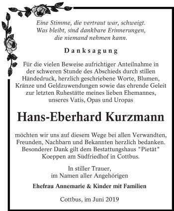 Traueranzeige von Hans-Eberhard Kurzmann von lausitzer_rundschau