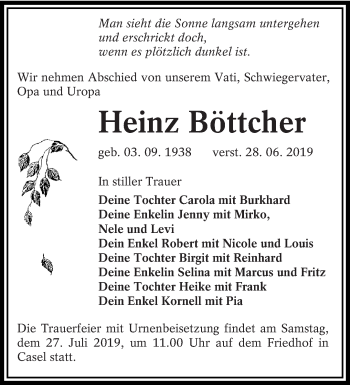 Traueranzeige von Heinz Böttcher von lausitzer_rundschau