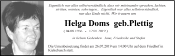 Traueranzeige von Helga Doms von lausitzer_rundschau