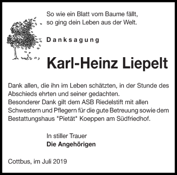 Traueranzeige von Karl-Heinz Liepelt von lausitzer_rundschau