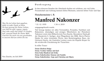 Traueranzeige von Manfred Nakonzer von lausitzer_rundschau