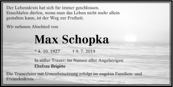 Traueranzeige von Max Schopka von lausitzer_rundschau