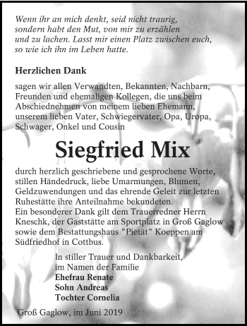 Traueranzeige von Siegfried Mix von lausitzer_rundschau