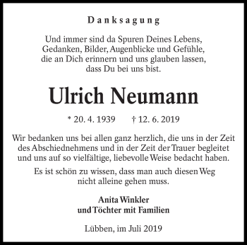 Traueranzeige von Ulrich Neumann von lausitzer_rundschau
