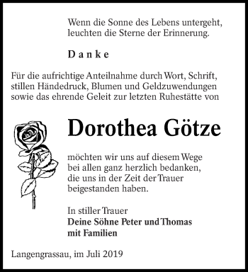 Traueranzeige von Dorothea Götze von lausitzer_rundschau