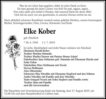 Traueranzeige von Elke Kober von lausitzer_rundschau