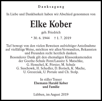 Traueranzeige von Elke Kober von lausitzer_rundschau