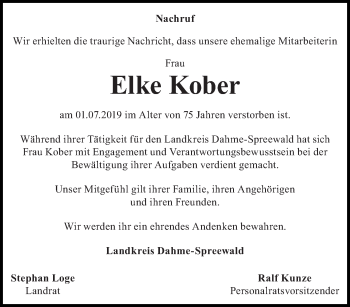 Traueranzeige von Elke Kober von lausitzer_rundschau