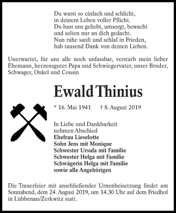 Traueranzeige von Ewald Thinius von lausitzer_rundschau