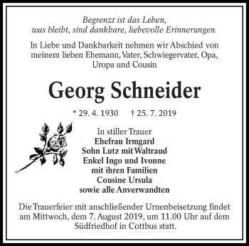 Traueranzeige von Georg Schneider von lausitzer_rundschau