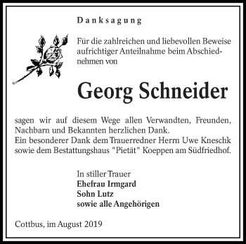 Traueranzeige von Georg Schneider von lausitzer_rundschau