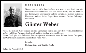 Traueranzeige von Günter Weber von lausitzer_rundschau