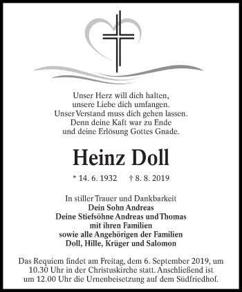 Traueranzeige von Heinz Doll von lausitzer_rundschau
