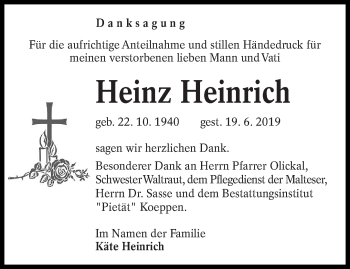 Traueranzeige von Heinz Heinrich von lausitzer_rundschau