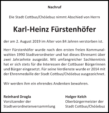 Traueranzeige von Karl-Heinz Fürstenhöfer von lausitzer_rundschau