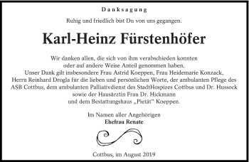 Traueranzeige von Karl-Heinz Fürstenhöfer von lausitzer_rundschau