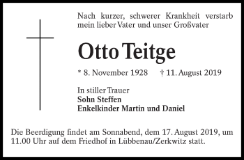 Traueranzeige von Otto Teitge von lausitzer_rundschau