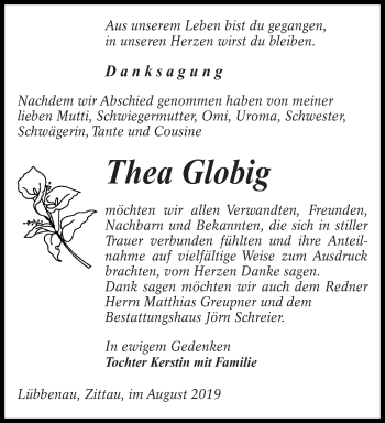 Traueranzeige von Thea Globig von lausitzer_rundschau