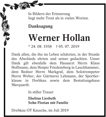 Traueranzeige von Werner Hollan von lausitzer_rundschau