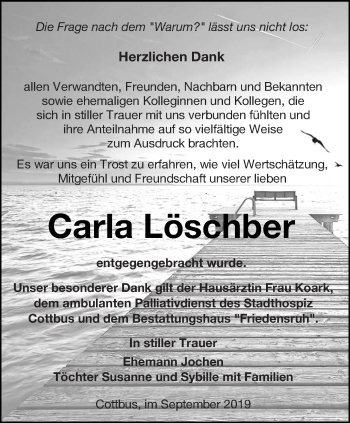 Traueranzeige von Carla Löschber von lausitzer_rundschau