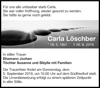 Traueranzeige von Carla Löschber von lausitzer_rundschau