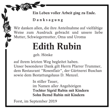 Traueranzeige von Edith Rubin von lausitzer_rundschau