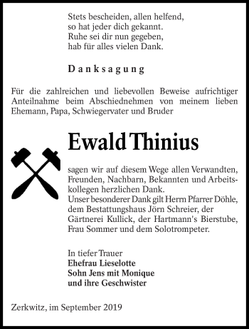 Traueranzeige von Ewald Thinius von lausitzer_rundschau