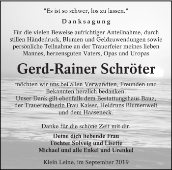 Traueranzeige von Gerd-Rainer Schröter von lausitzer_rundschau