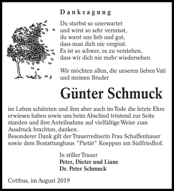 Traueranzeige von Günter Schmuck von lausitzer_rundschau