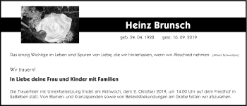 Traueranzeige von Heinz Brunsch von lausitzer_rundschau