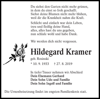 Traueranzeige von Hildegard Kramer von lausitzer_rundschau