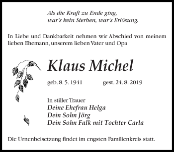 Traueranzeige von Klaus Michel von lausitzer_rundschau