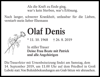 Traueranzeige von Olaf Denis von lausitzer_rundschau