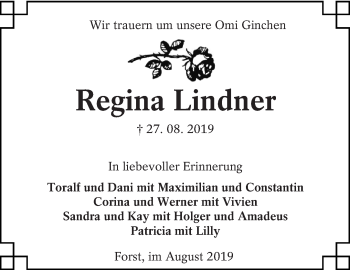 Traueranzeige von Regina Lindner von lausitzer_rundschau