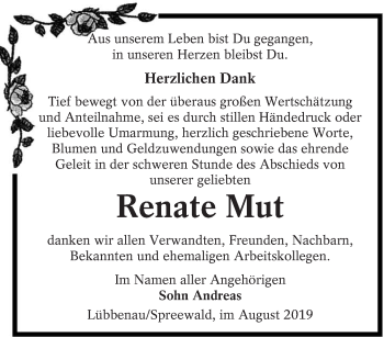 Traueranzeige von Renate Mut von lausitzer_rundschau