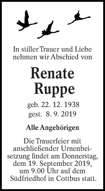 Traueranzeige von Renate Ruppe von lausitzer_rundschau