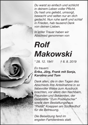Traueranzeige von Rolf Makowski von lausitzer_rundschau